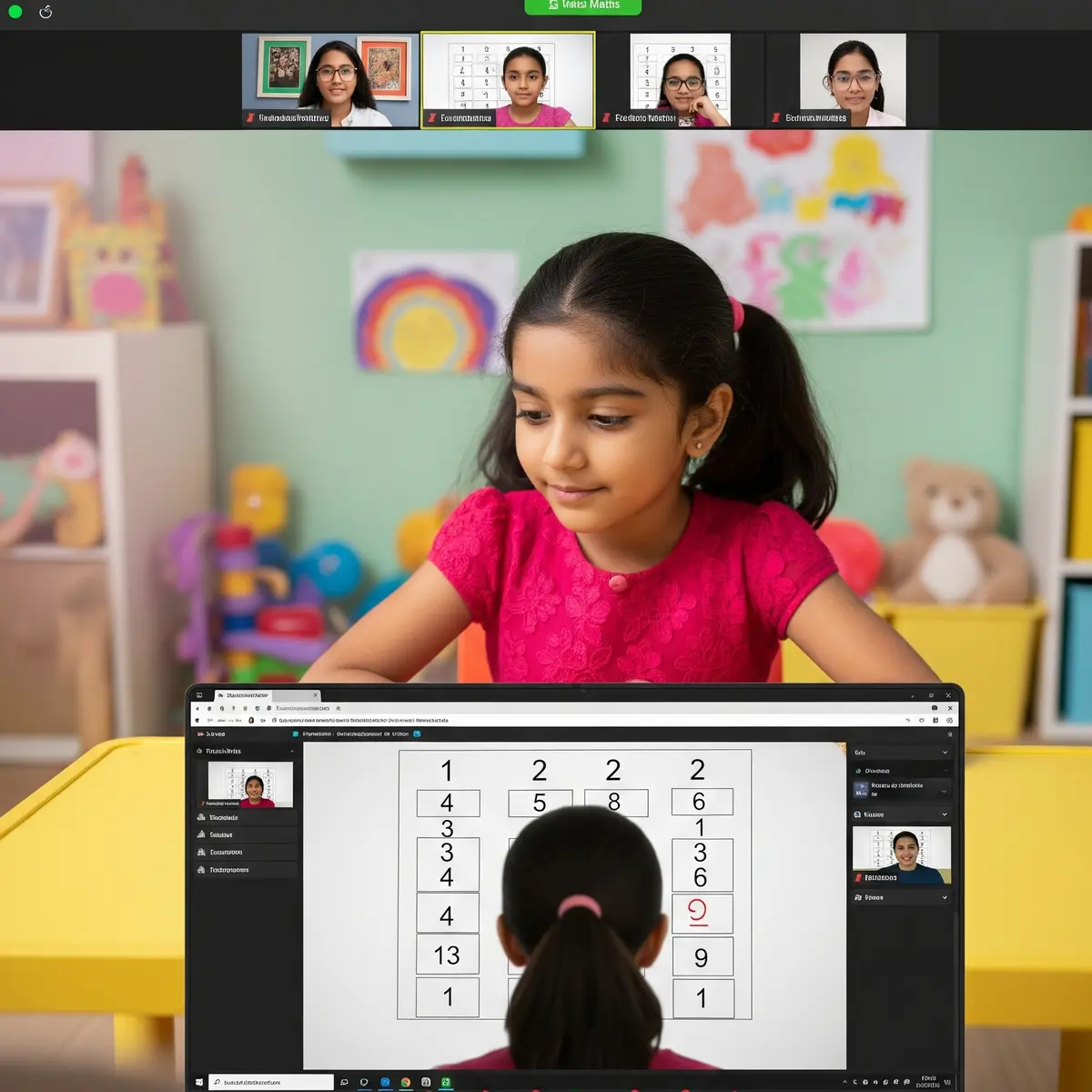 Young girl learning numbers in interactive Vedic Maths class